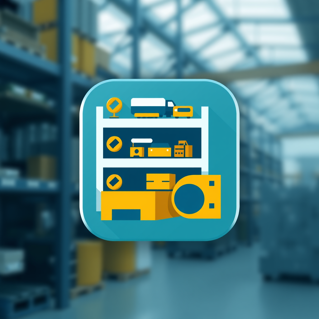AI Design for an app icon for ios for an inventory app which create a list with industrial machines machines from asset accounting
