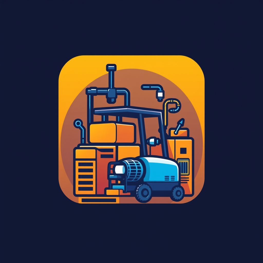 AI Design for an app icon for ios for an inventory app which create a list with industrial machines machines from asset accounting