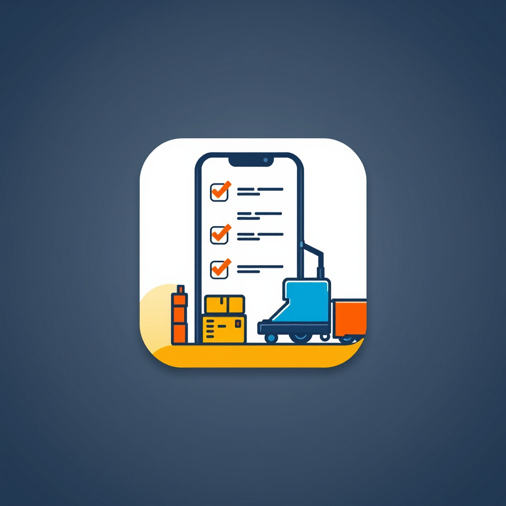 AI Design for an app icon for ios for an inventory app which create a list with industrial machines machines from asset accounting