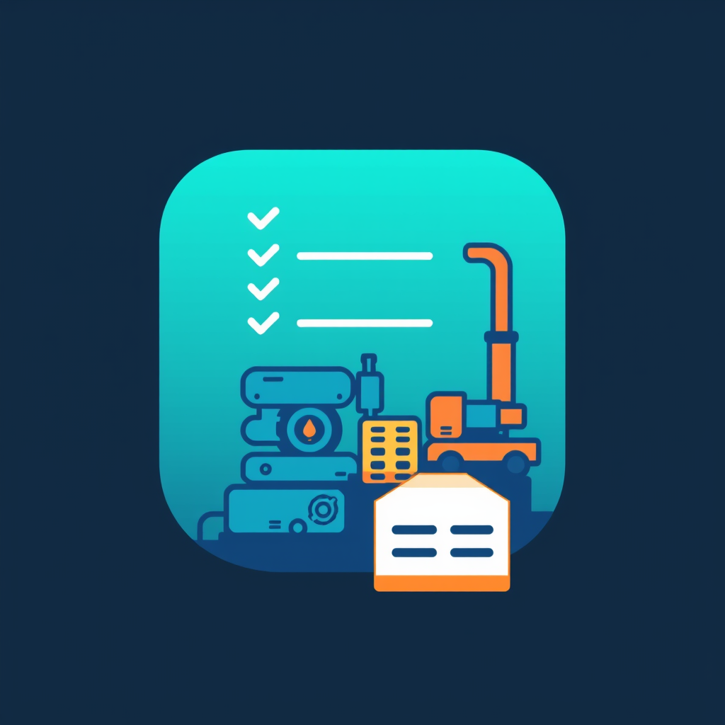 AI Design for an app icon for ios for an inventory app which create a list with industrial machines machines from asset accounting
