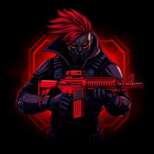 AI Design for Here’s a detailed prompt to create an image like the one you uploaded:"Create a highly detailed digital illustration of a futuristic warrior character with striking red hair swept to one side, wearing a dark tactical suit with armored details and a face mask. The character is holding a modern red rifle with intricate design elements. The background should have a dark, glowing red ambiance with subtle texturing, giving a dynamic and intense atmosphere. The overall style should be bold and graphic, with sharp lines and vibrant colors, similar to a video game or esports logo."