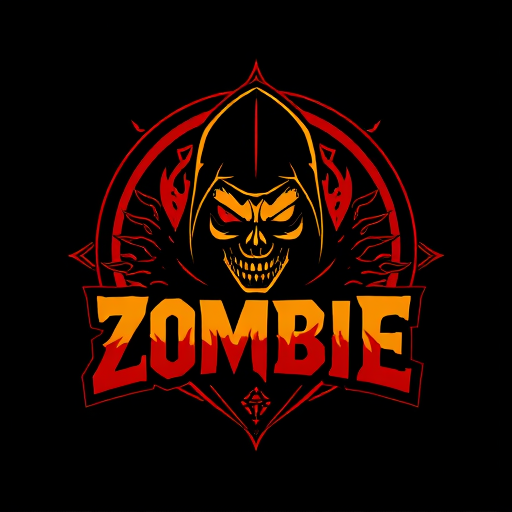 AI Design for use the colour scheme black red and gold, include a zombie