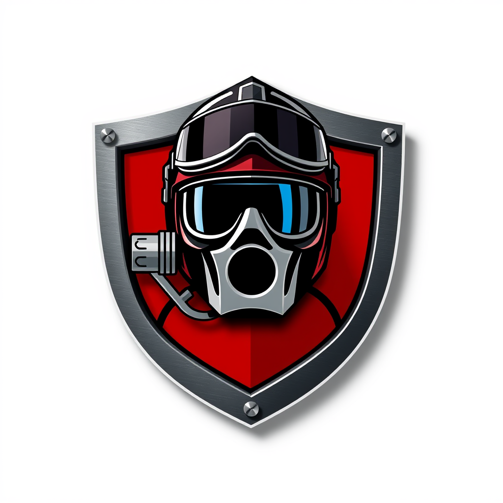 AI Design for Safety RideVolution logo 3d shape with metal background like shield plate with helmet and piston as ornament
