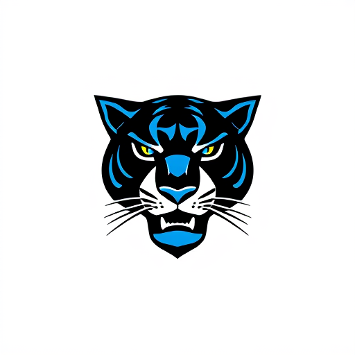 AI Design for Give me a face logo with no words of a panther using black and blue