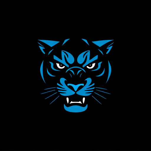 AI Design for Give me a face logo with no words of a panther using black and blue