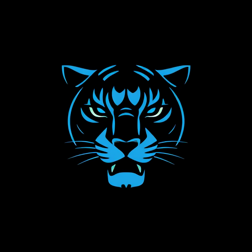 AI Design for Give me a face logo with no words of a panther using black and blue