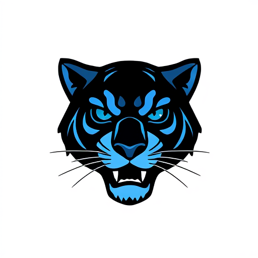 AI Design for Give me a cartoon face logo with no words of a panther using black and blue