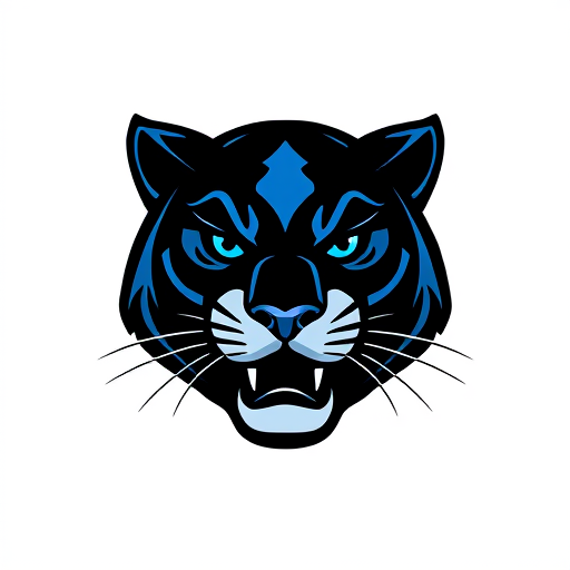 AI Design for Give me a cartoon face logo with no words of a panther using black and blue