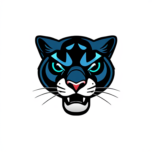AI Design for Give me a cartoon face logo with no words of a panther using black and blue