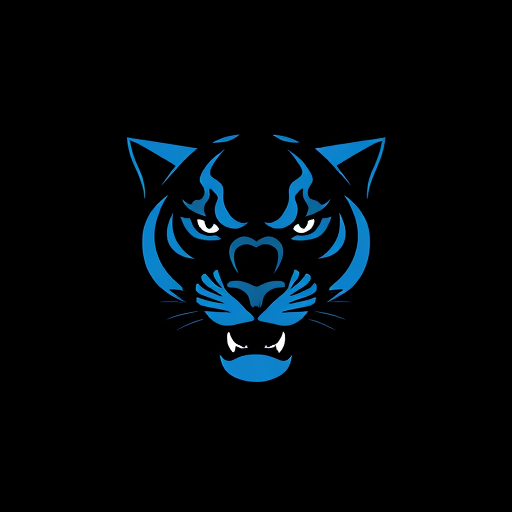AI Design for Give me a face logo with no words of a panther using black and blue