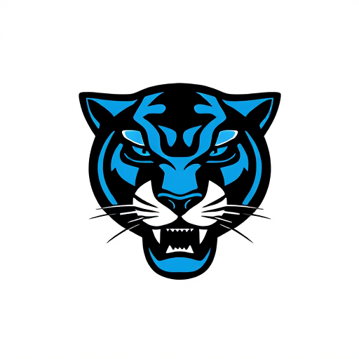 AI Design for Give me a face logo with no words of a panther using black and blue