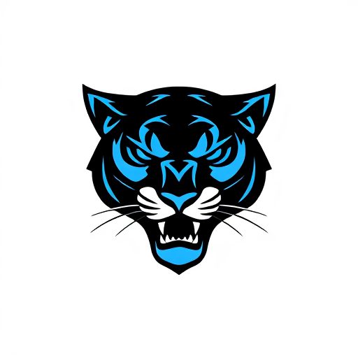 AI Design for Give me a face logo with no words of a panther using black and blue