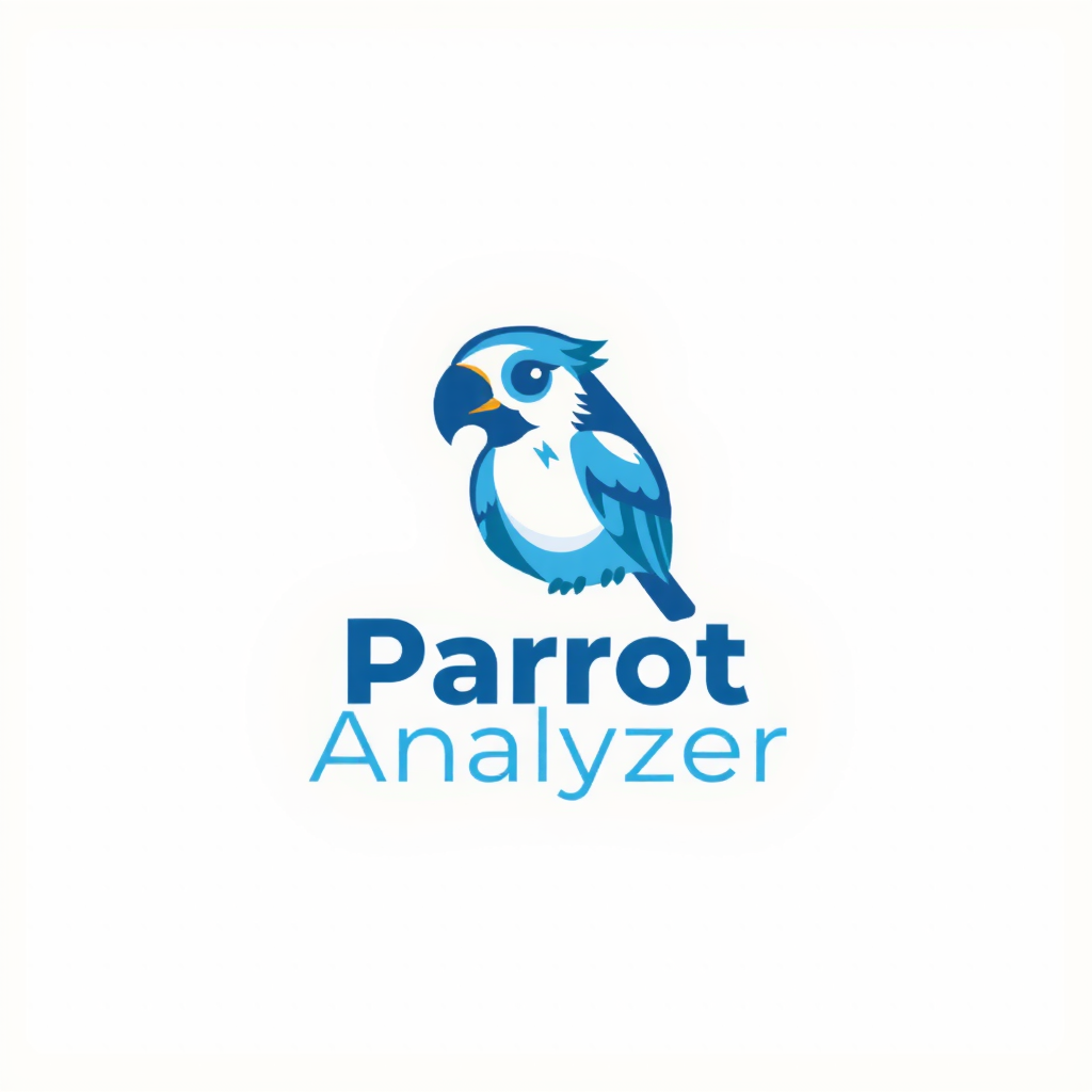 AI Design for Design a logo for an app which is named as a Parrot Analyzer and i need image in a blue theme and eyes should be calm and it should be positive looking