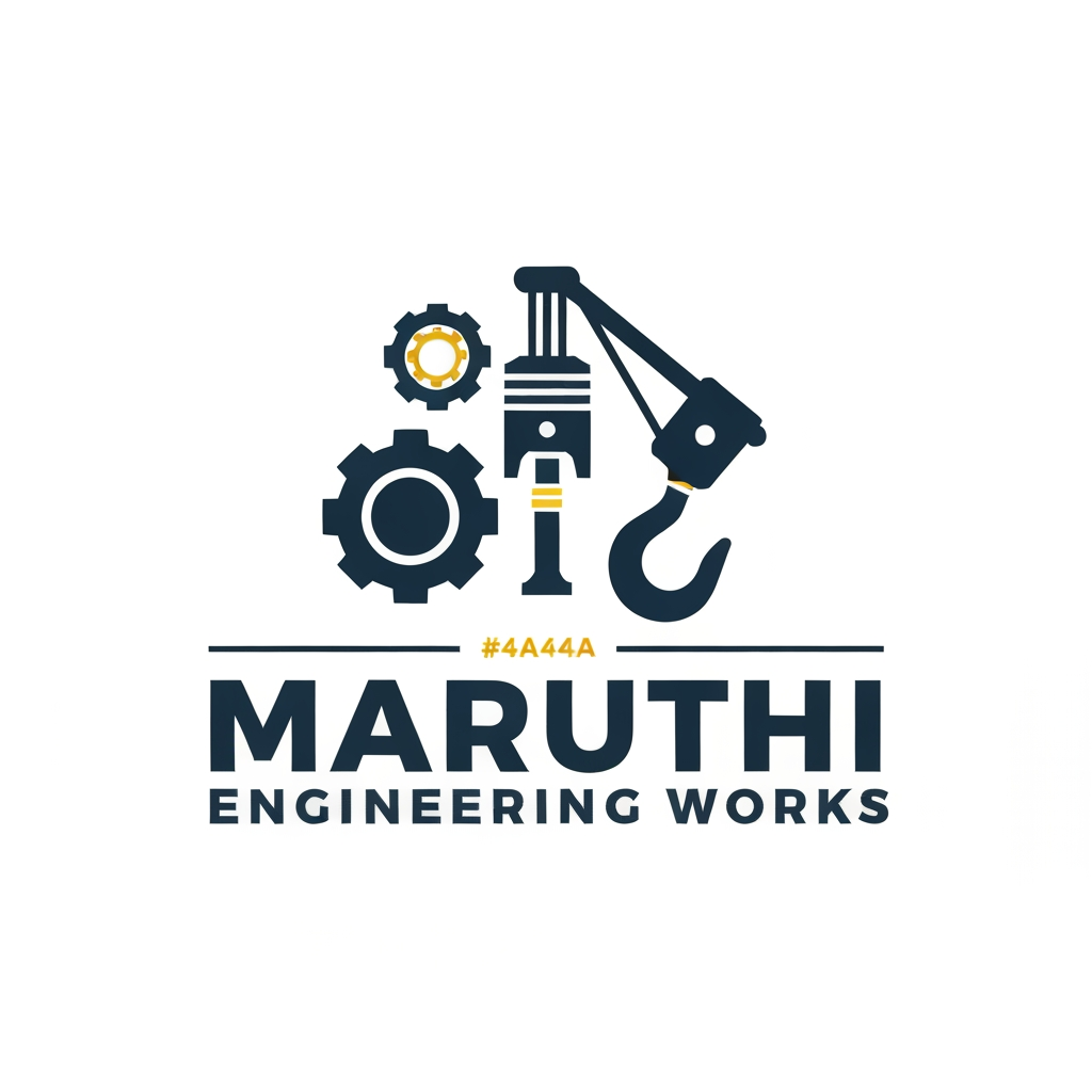 AI Design for Design a premium modern industrial logo for "Maruthi Engineering Works", a company that manufactures and supplies high-quality spare parts for cranes, JCBs, excavators, loaders, and heavy construction machinery.
Create a bold geometric emblem combining a gear, mechanical bearing, hydraulic piston, and an abstract crane hook into one clean icon. The design should symbolize strength, precision engineering, durability, and trust.
Typography should be bold uppercase sans-serif with excellent readability.
Color palette:
Deep Industrial Blue (#153B6D)
Construction Yellow (#F5B400)
Gunmetal Grey (#4A4A4A)
Flat vector style, minimal, timeless, scalable, premium branding, white background, balanced composition, negative space, suitable for signage, business cards, machinery branding, uniforms, invoices, and website.
Avoid clipart, gradients, shadows, mascots, cartoon style, excessive details, and generic stock logos.
