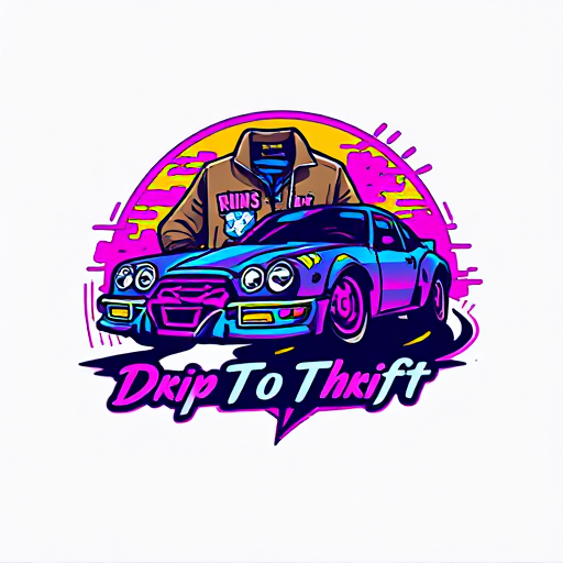 AI Design for Make a logo about DripToThrift and the design is 90's car drip with clothing in background