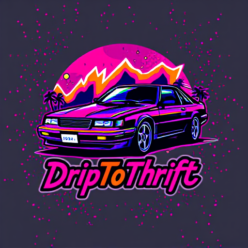 AI Design for Make a logo about DripToThrift and the design is 90's car drip with clothing in background