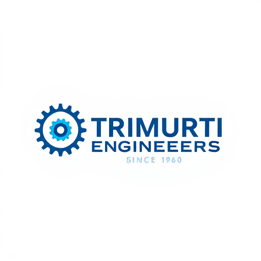 AI Design for Text logo which having text TRIMURTI ENGINEERS SINCE 1980 with font gugi and left to that text rotating manufacturing company wheel