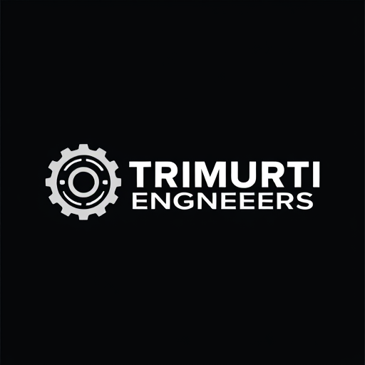 AI Design for Text logo which having text TRIMURTI ENGINEERS SINCE 1980 with font gugi and left to that text rotating manufacturing company wheel