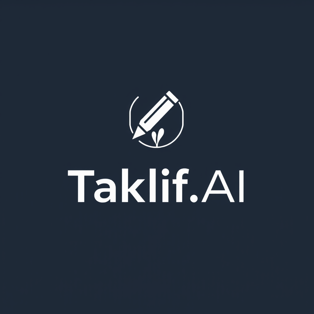 AI Design for Design a modern, tech-inspired logo for a startup called 'Taklif.AI.' The word 'Taklif' is Arabic for 'assignment.' Incorporate key elements such as a pen, symbolizing assignments and learning, along with an AI or digital motif to represent artificial intelligence. Use clean lines, minimalist shapes, and a professional color scheme that reflects innovation, education, and technology.