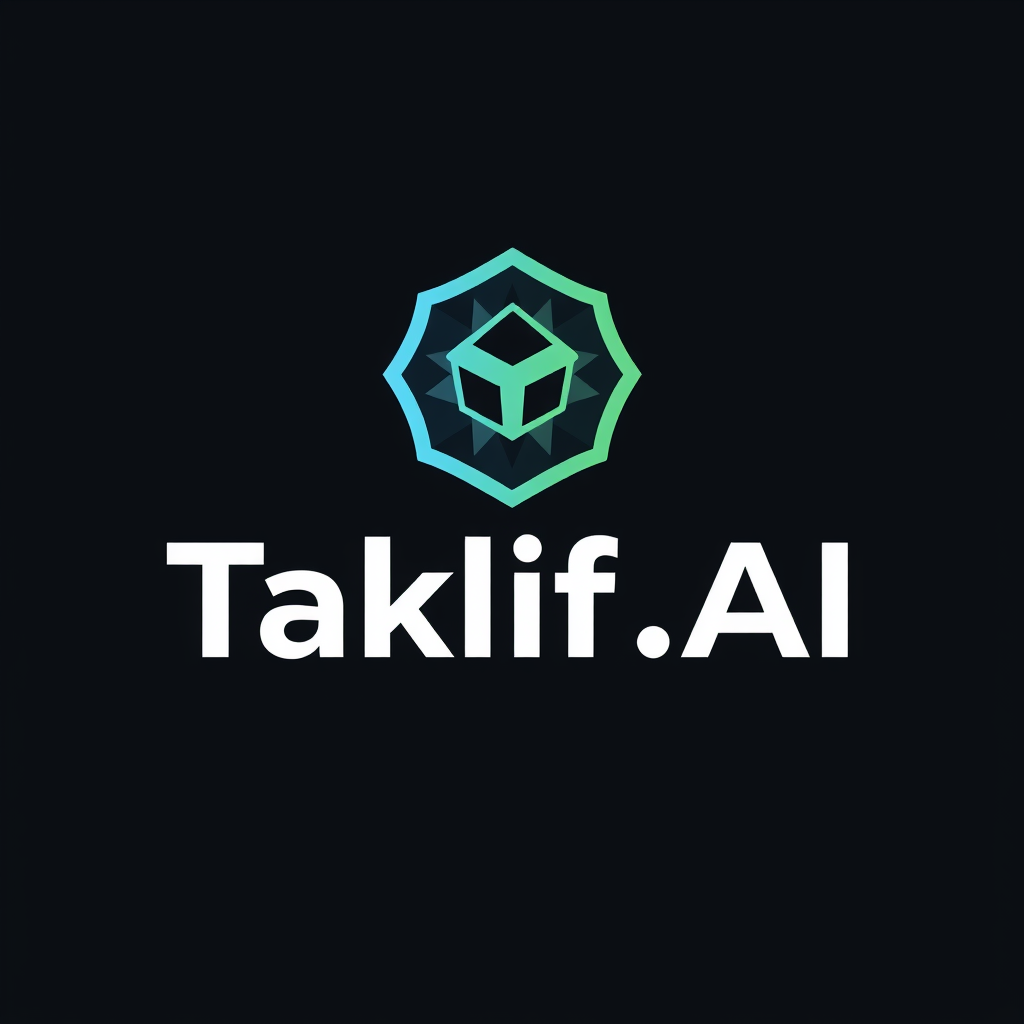 AI Design for Design a modern, tech-inspired logo for a startup called 'Taklif.AI.' The word 'Taklif' is Arabic for 'assignment.' our slogan is Empowering Instructors to Craft Unique and Original Programming, Data Science, and Math Assignments with LLMs