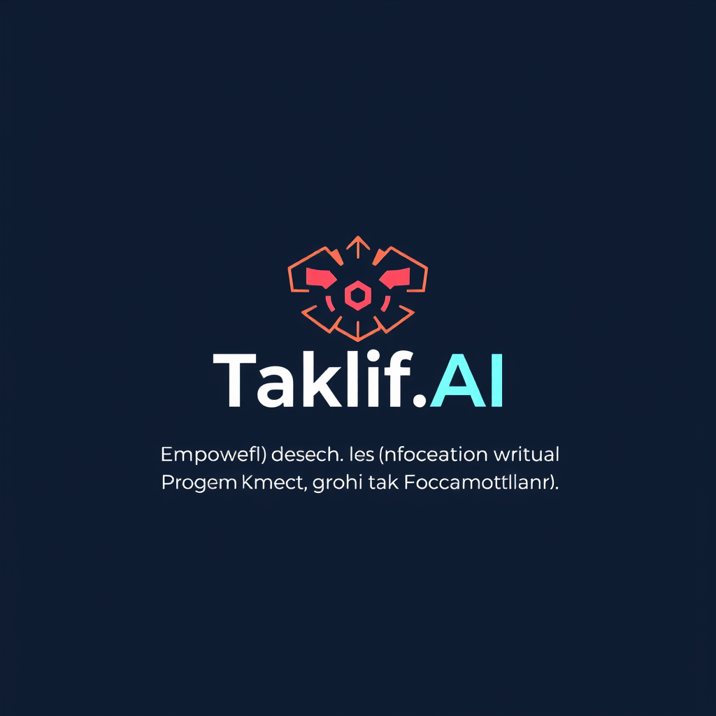 AI Design for Design a modern, tech-inspired logo for a startup called 'Taklif.AI.' The word 'Taklif' is Arabic for 'assignment.' our slogan is Empowering Instructors to Craft Unique and Original Programming, Data Science, and Math Assignments with LLMs