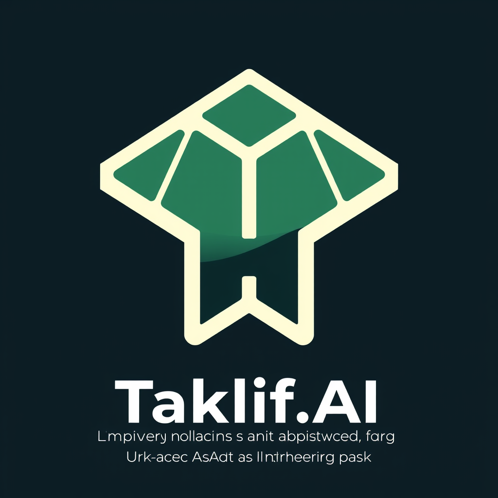 AI Design for Design a modern, tech-inspired logo for a startup called 'Taklif.AI.' The word 'Taklif' is Arabic for 'assignment.' our slogan is Empowering Instructors to Craft Unique and Original Programming, Data Science, and Math Assignments with LLMs