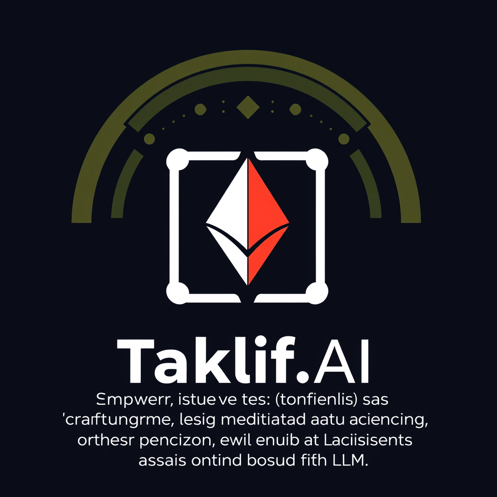 AI Design for Design a modern, tech-inspired logo for a startup called 'Taklif.AI.' The word 'Taklif' is Arabic for 'assignment.' our slogan is Empowering Instructors to Craft Unique and Original Programming, Data Science, and Math Assignments with LLMs