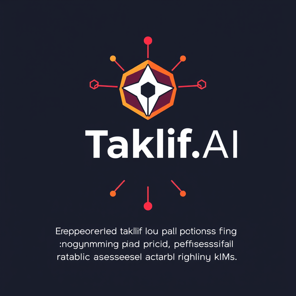 AI Design for Design a modern, tech-inspired logo for a startup called 'Taklif.AI.' The word 'Taklif' is Arabic for 'assignment.' our slogan is Empowering Instructors to Craft Unique and Original Programming, Data Science, and Math Assignments with LLMs