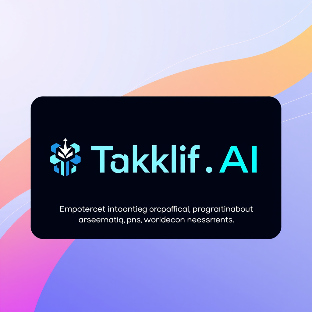 AI Design for Design a modern, tech-inspired logo for a startup called 'Taklif.AI.' The word 'Taklif' is Arabic for 'assignment.' our slogan is Empowering Instructors to Craft Unique and Original Programming, Data Science, and Math Assignments with LLMs