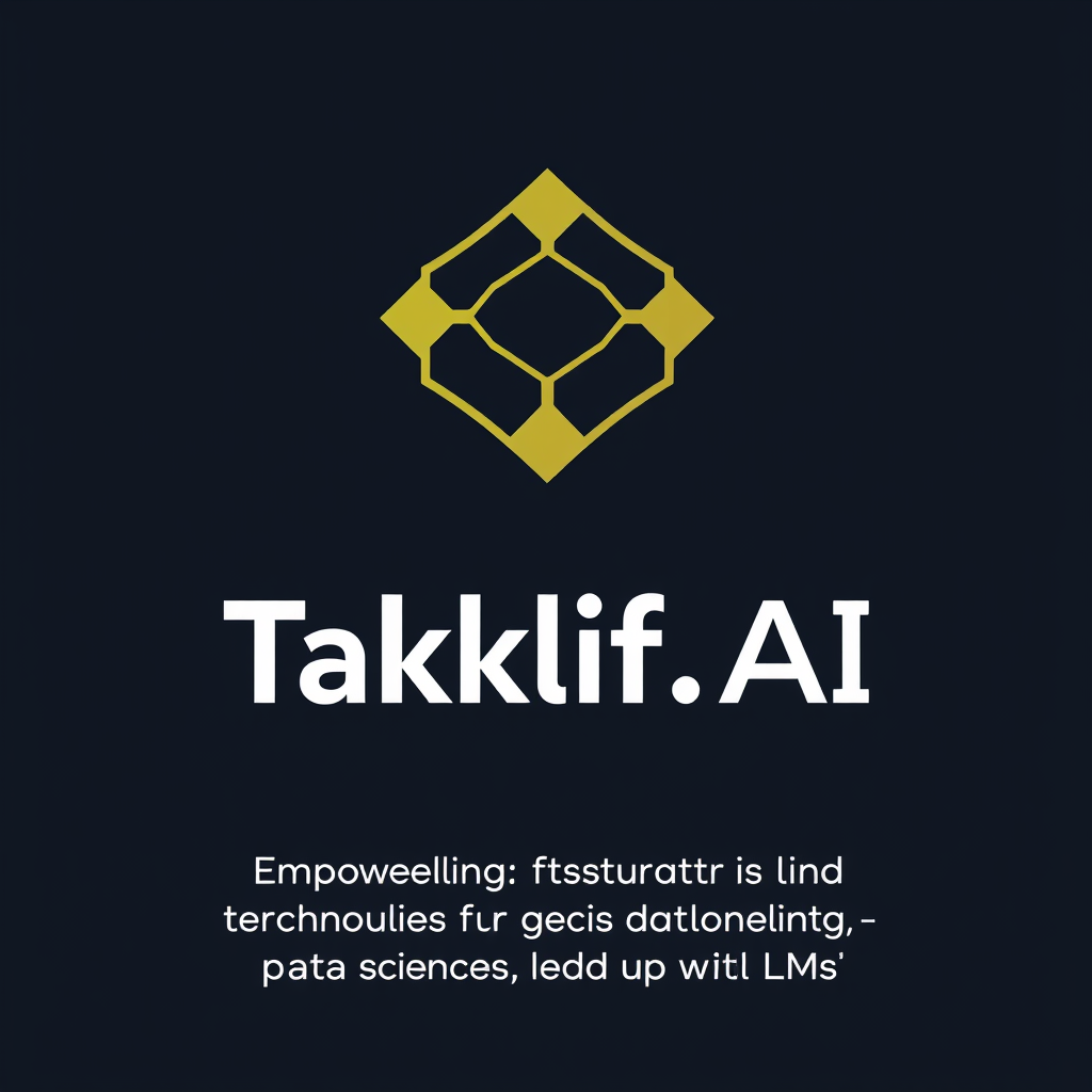 AI Design for Design a modern, tech-inspired logo for a startup called 'Taklif.AI.' The word 'Taklif' is Arabic for 'assignment.' our slogan is Empowering Instructors to Craft Unique and Original Programming, Data Science, and Math Assignments with LLMs