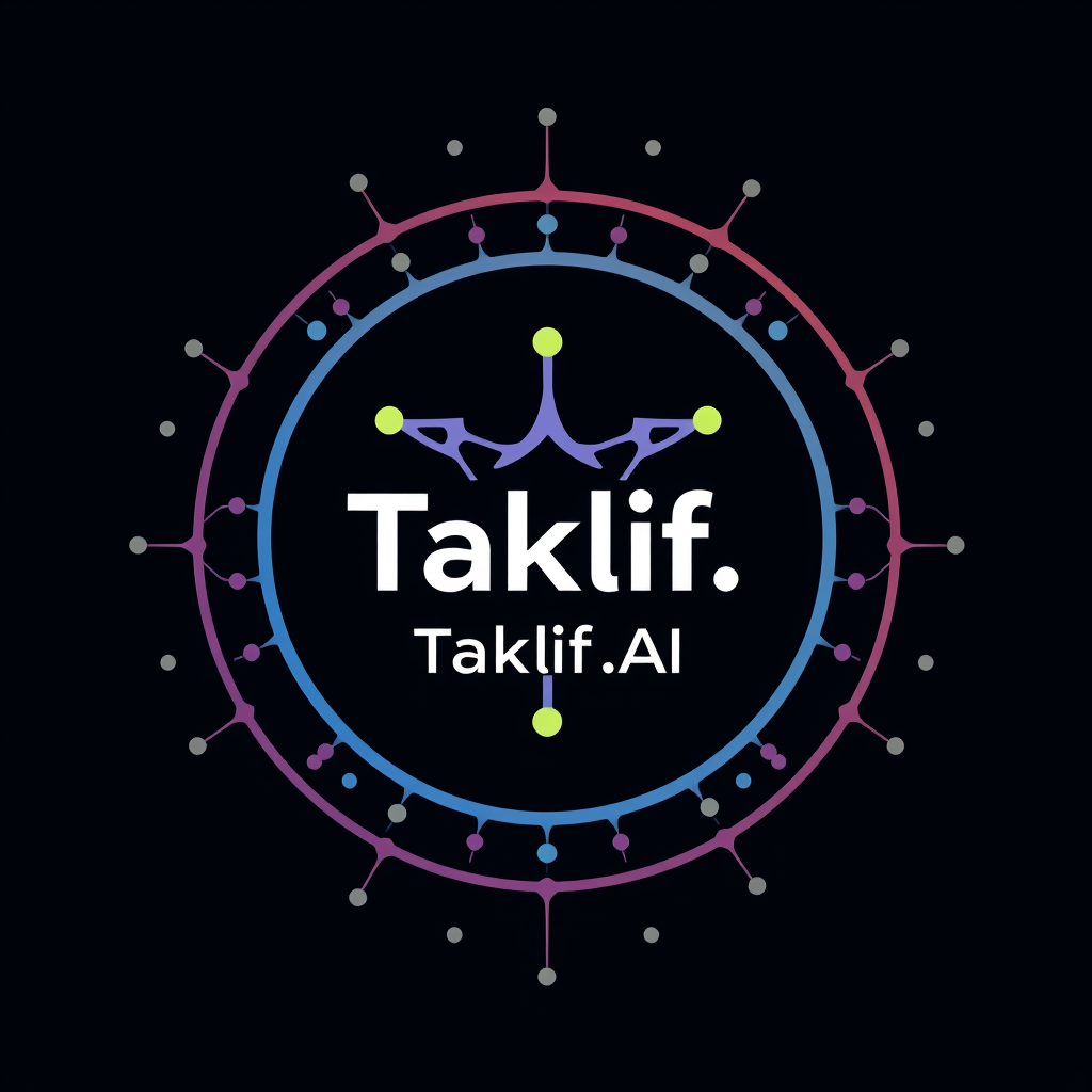 AI Design for Design a modern, tech-inspired logo for a startup called 'Taklif.AI.' The word 'Taklif' is Arabic for 'assignment.' our slogan is Empowering Instructors to Craft Unique and Original Programming, Data Science, and Math Assignments with LLMs