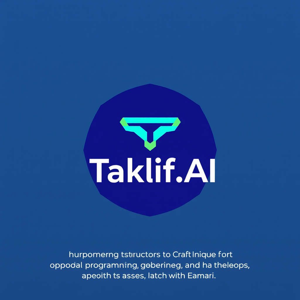 AI Design for Design a modern, tech-inspired logo for a startup called 'Taklif.AI.' The word 'Taklif' is Arabic for 'assignment.' our slogan is Empowering Instructors to Craft Unique and Original Programming, Data Science, and Math Assignments with LLMs