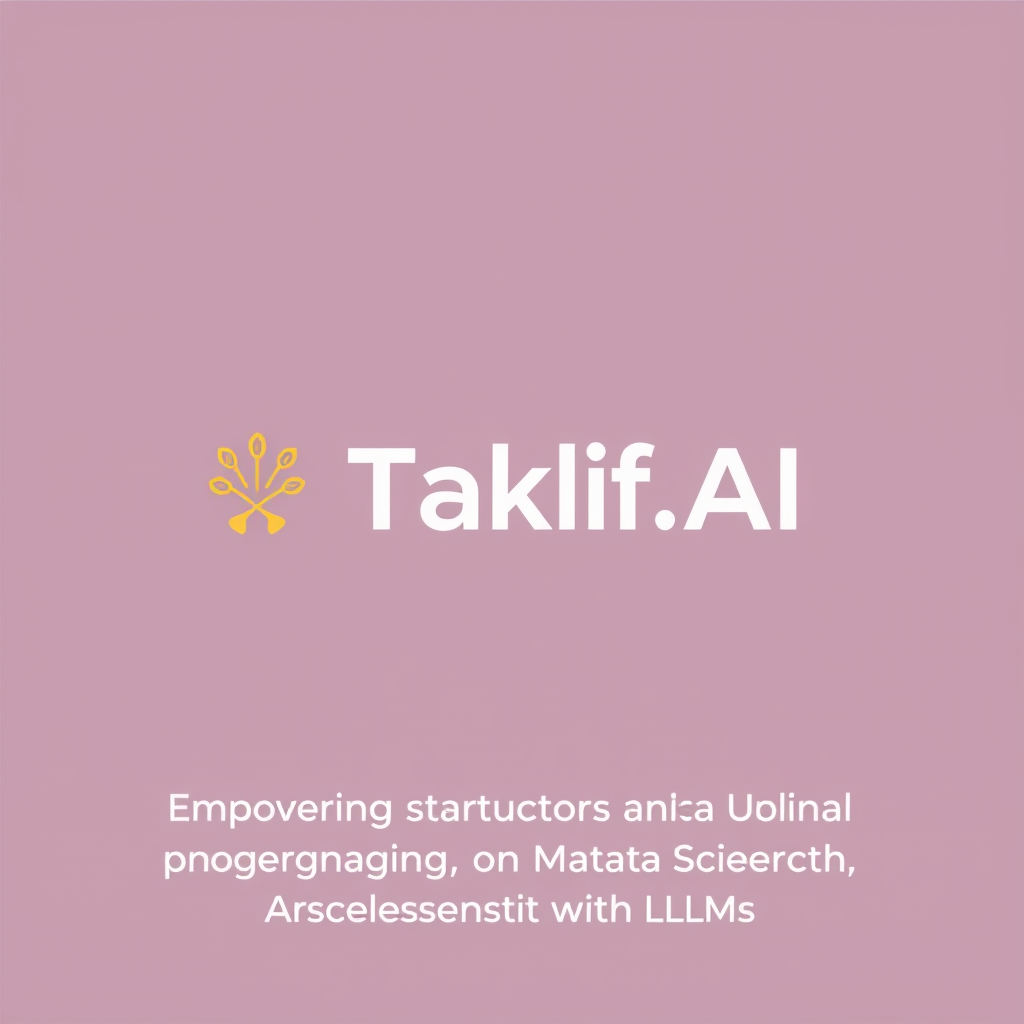AI Design for Design a modern, tech-inspired logo for a startup called 'Taklif.AI.' The word 'Taklif' is Arabic for 'assignment.' our slogan is Empowering Instructors to Craft Unique and Original Programming, Data Science, and Math Assignments with LLMs
