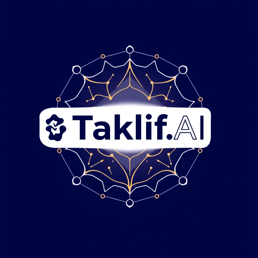 AI Design for Design a modern, tech-inspired logo for a startup called 'Taklif.AI.' The word 'Taklif' is Arabic for 'assignment.' our slogan is Empowering Instructors to Craft Unique and Original Programming, Data Science, and Math Assignments with LLMs