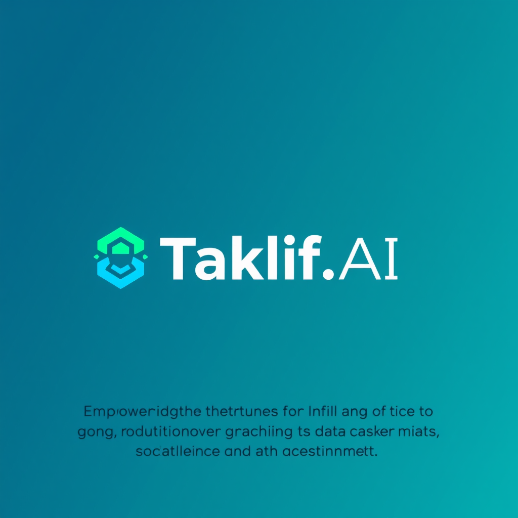 AI Design for Design a modern, tech-inspired logo for a startup called 'Taklif.AI.' The word 'Taklif' is Arabic for 'assignment.' our slogan is Empowering Instructors to Craft Unique and Original Programming, Data Science, and Math Assignments with LLMs try to make negative space with the name