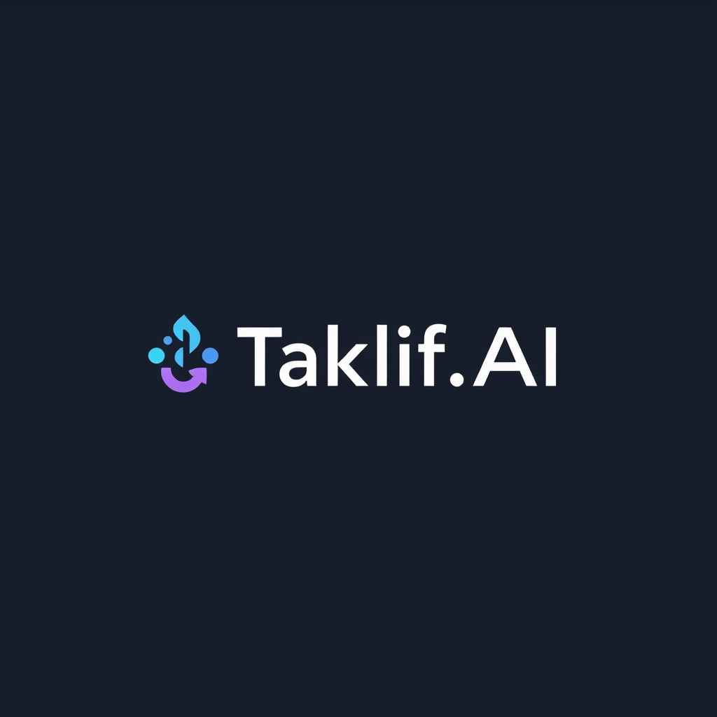 AI Design for Design a modern, tech-inspired logo for a startup called 'Taklif.AI.' The word 'Taklif' is Arabic for 'assignment.' our slogan is Empowering Instructors to Craft Unique and Original Programming, Data Science, and Math Assignments with LLMs try to make negative space with the name