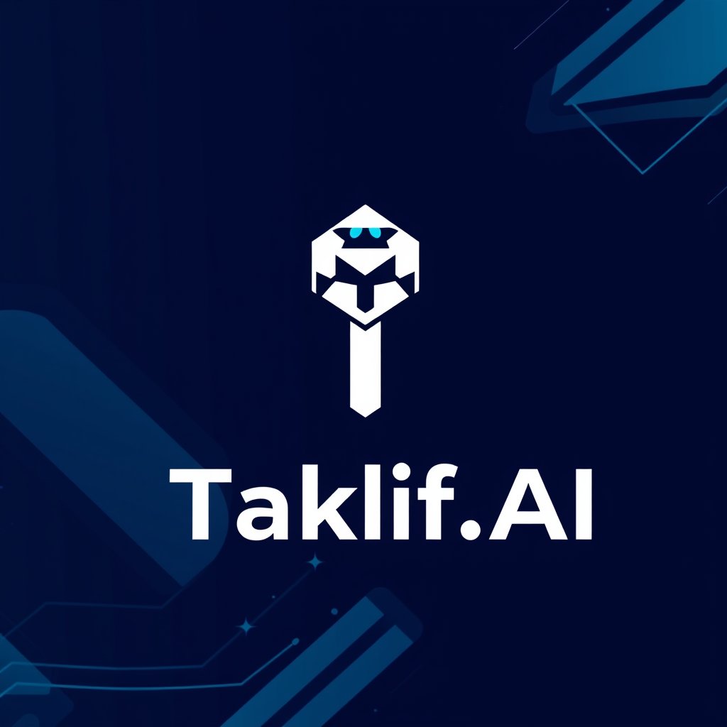 AI Design for Design a modern, tech-inspired logo for a startup called 'Taklif.AI.' The word 'Taklif' is Arabic for 'assignment.' our slogan is Empowering Instructors to Craft Unique and Original Programming, Data Science, and Math Assignments with LLMs try to make negative space with the name