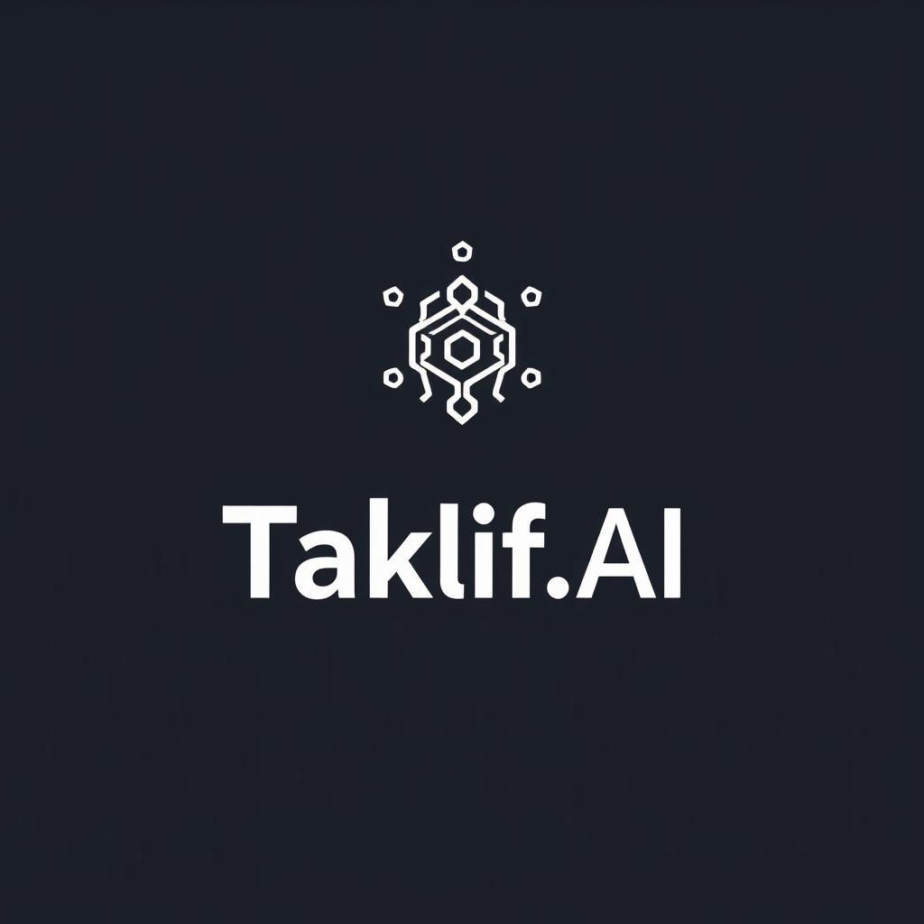AI Design for Design a modern, tech-inspired logo for a startup called 'Taklif.AI.' The word 'Taklif' is Arabic for 'assignment.' our slogan is Empowering Instructors to Craft Unique and Original Programming, Data Science, and Math Assignments with LLMs try to make negative space with the name