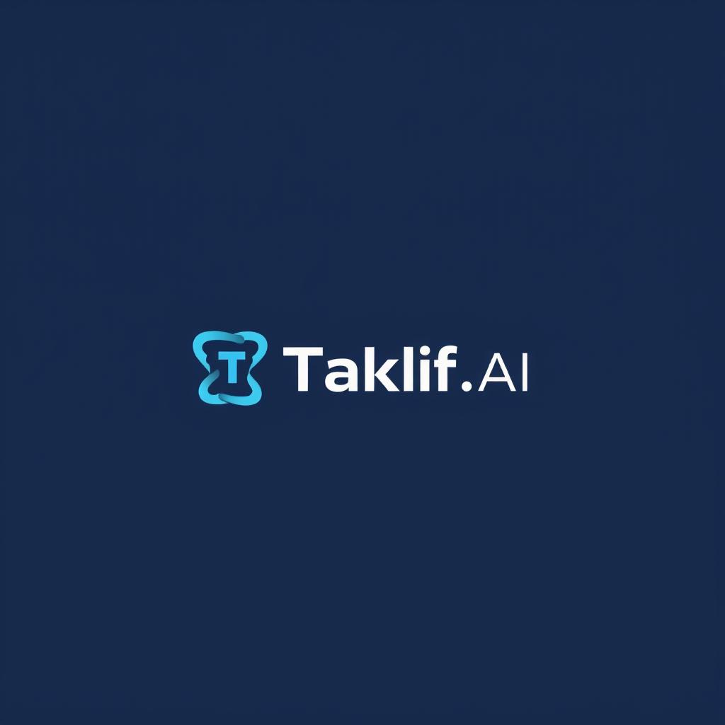 AI Design for Design a modern, tech-inspired logo for a startup called 'Taklif.AI.' The word 'Taklif' is Arabic for 'assignment.' Use clean lines, minimalist shapes, and a professional color scheme that reflects innovation, education, and technology.