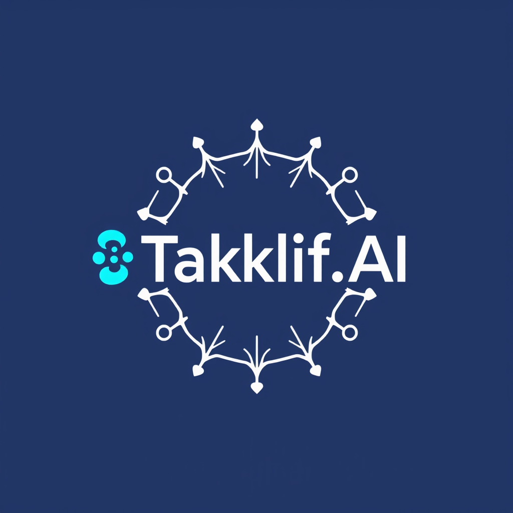 AI Design for Design a modern, tech-inspired logo for a startup called 'Taklif.AI.' The word 'Taklif' is Arabic for 'assignment.' our slogan is Empowering Instructors to Craft Unique and Original Programming, Data Science, and Math Assignments with LLMs try to make negative space with the name