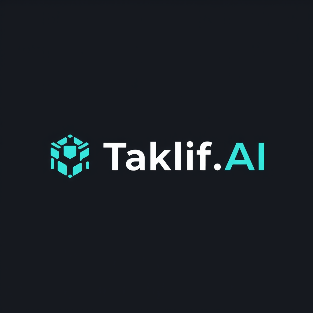 AI Design for Design a modern, tech-inspired logo for a startup called 'Taklif.AI.' The word 'Taklif' is Arabic for 'assignment.' our slogan is Empowering Instructors to Craft Unique and Original Programming, Data Science, and Math Assignments with LLMs try to make negative space with the name