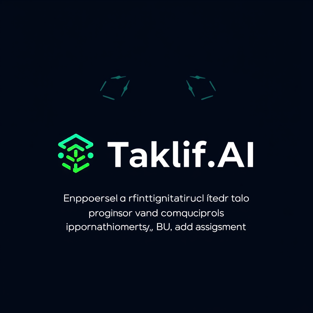 AI Design for Design a modern, tech-inspired logo for a startup called 'Taklif.AI.' The word 'Taklif' is Arabic for 'assignment.' our slogan is Empowering Instructors to Craft Unique and Original Programming, Data Science, and Math Assignments with LLMs try to make negative space with the name