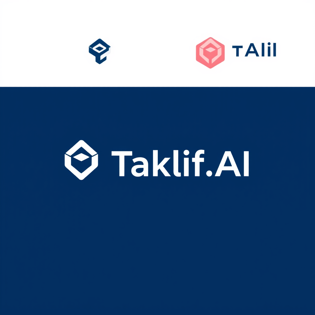 AI Design for Design a modern, tech-inspired logo for a startup called 'Taklif.AI.' The word 'Taklif' is Arabic for 'assignment.' Use clean lines, minimalist shapes, and a professional color scheme that reflects innovation, education, and technology.
