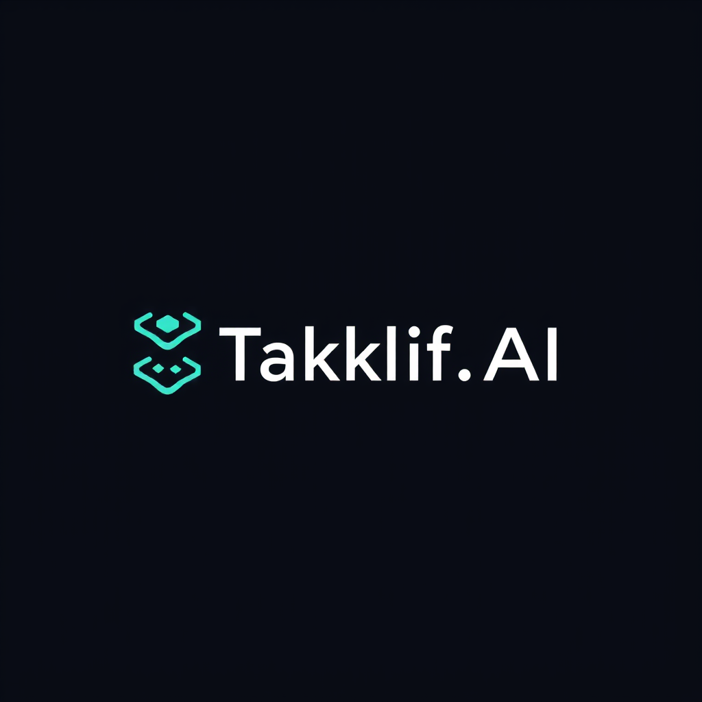 AI Design for Design a modern, tech-inspired logo for a startup called 'Taklif.AI.' The word 'Taklif' is Arabic for 'assignment.' Use clean lines, minimalist shapes, and a professional color scheme that reflects innovation, education, and technology.