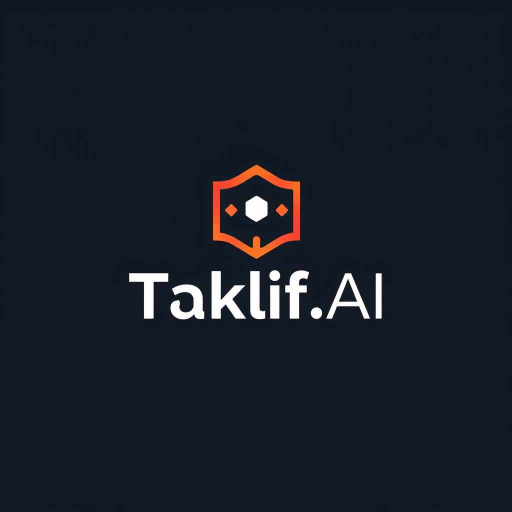 AI Design for Design a modern, tech-inspired logo for a startup called 'Taklif.AI.' The word 'Taklif' is Arabic for 'assignment.' Use clean lines, minimalist shapes, and a professional color scheme that reflects innovation, education, and technology.