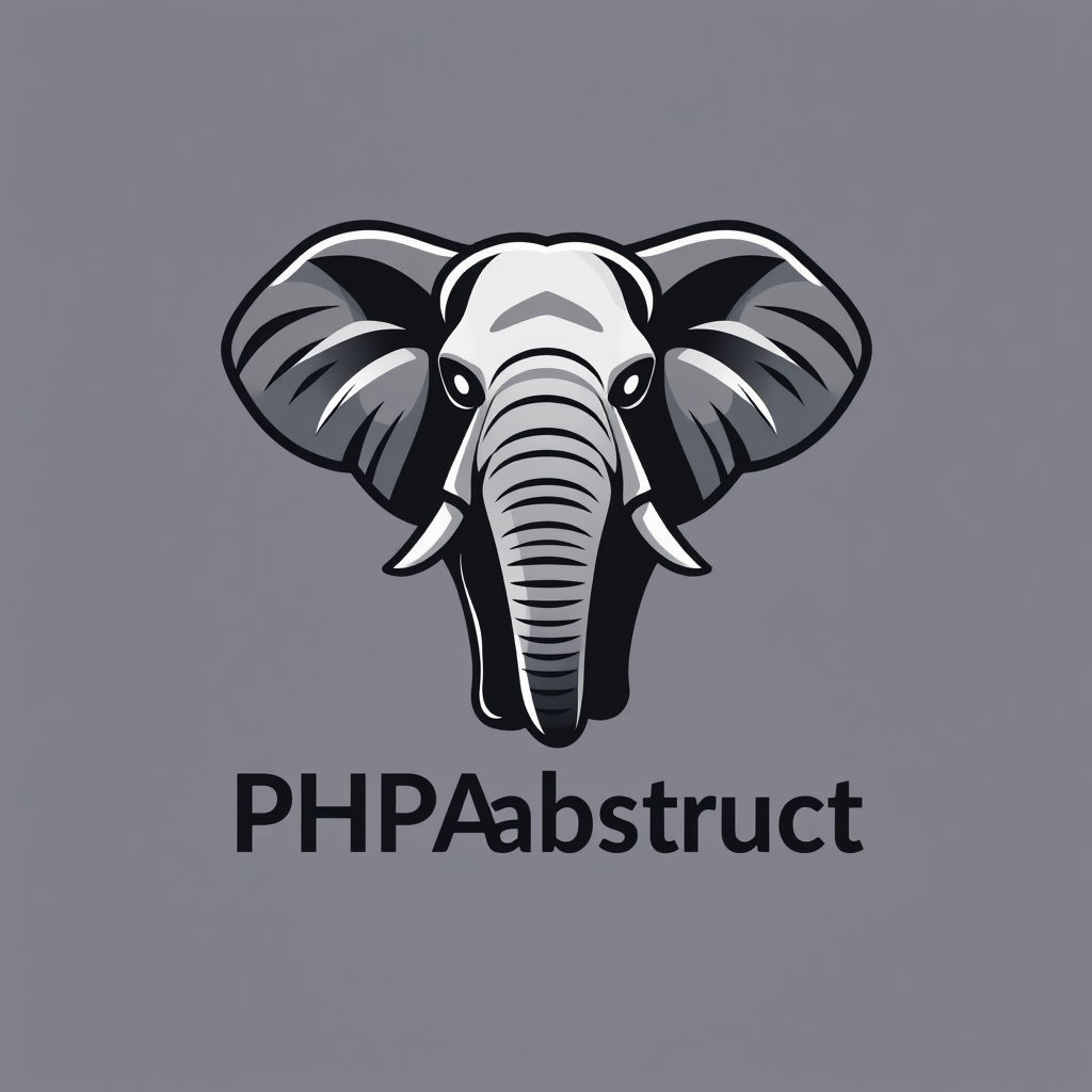 AI Design for A want a funny and modern Logo with a Modern elephant and write below "PHPAbstract"