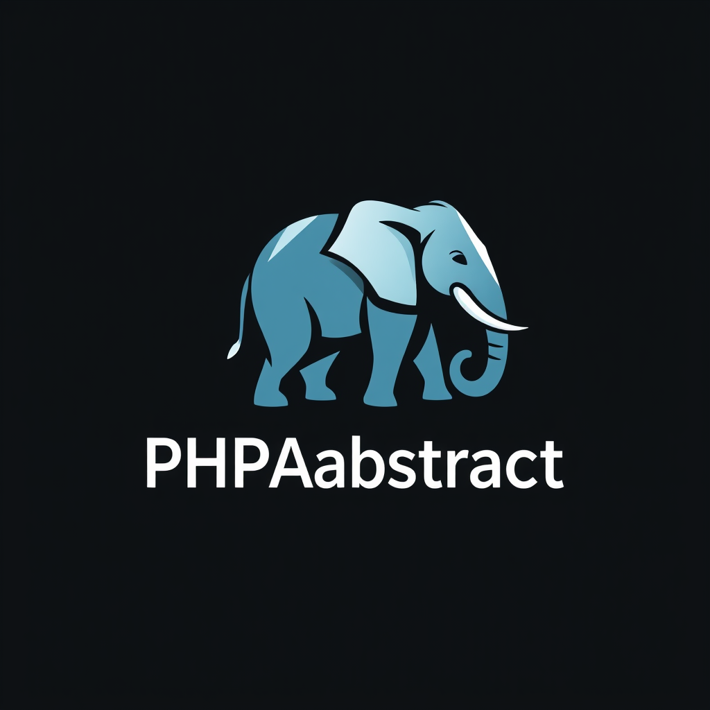 AI Design for A want a funny and modern Logo with a Modern elephant and write below "PHPAbstract"