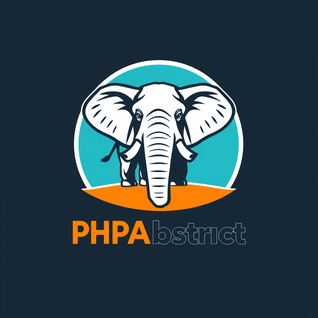 AI Design for A want a funny and modern Logo with a Modern elephant and write below "PHPAbstract"