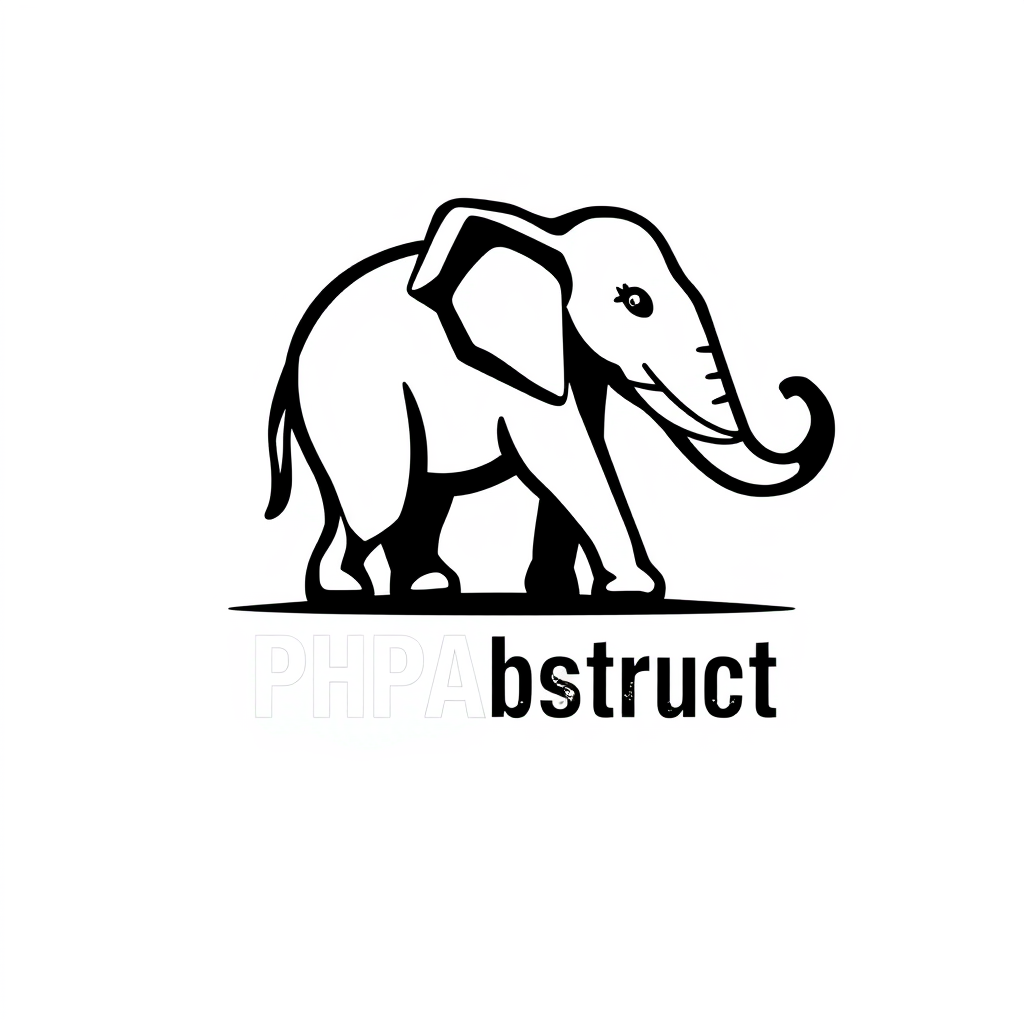 AI Design for A want a funny and modern Logo with a Modern elephant and write below "PHPAbstract"