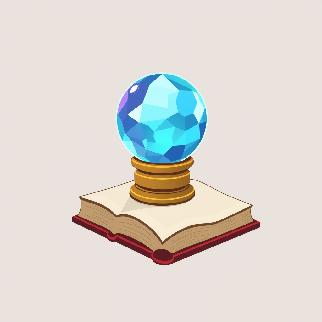 AI Design for Create a logo that contains crystal ball and book, the style should be flat